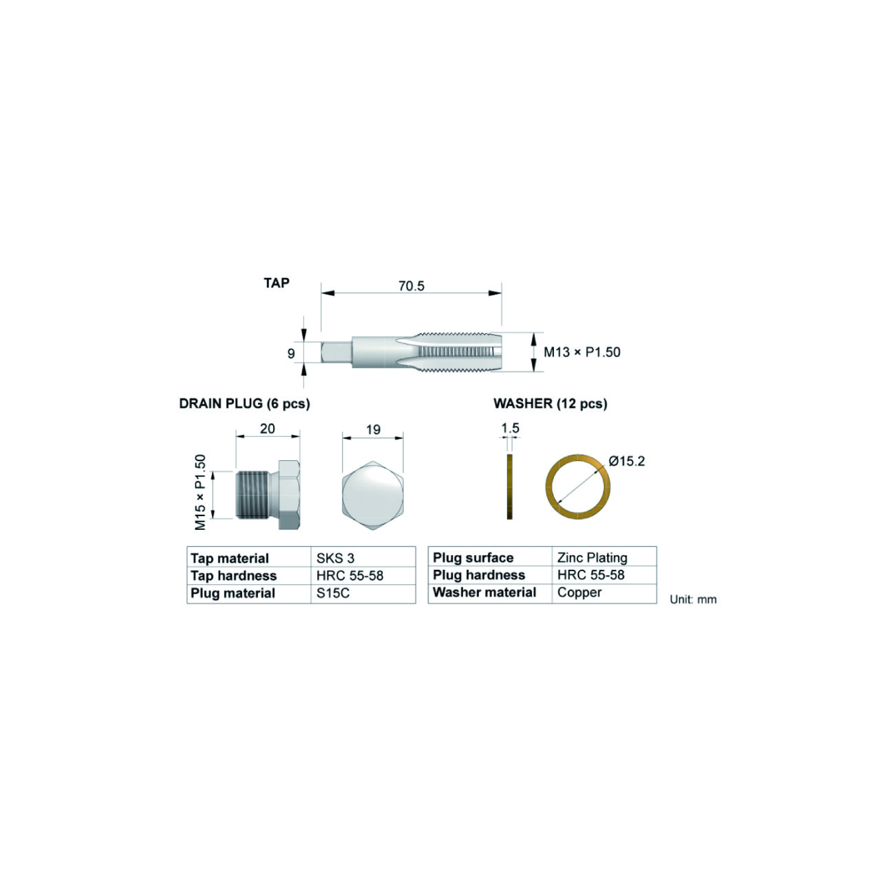 Oil Drain Plug Repair Kit M15 × 1.50P